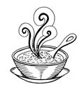 Black and white simple hand drawn doodle of a bowl of soup
