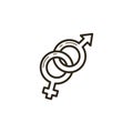 Simple line art icon of interwoven symbols of different sexes