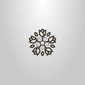 Simple line art vector round sign of flower wreath of five flowers