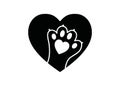 Black and white simple logo with animal paw in heart