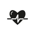 Black and white simple outline vector icon heart pulse