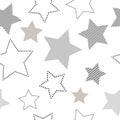 Black and white simple striped and doted stars geometric seamless pattern, vector Royalty Free Stock Photo