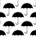 Black and white simple umbrellas silhouettes, seamless pattern, vector