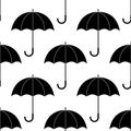 Black and white simple umbrellas silhouettes, seamless pattern, vector