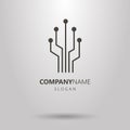 simple vector line art geometric chip tree logo Royalty Free Stock Photo