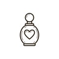 Simple vector line art icon of perfume bottle with heart
