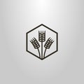 Simple vector line art pictogram of three wheat ears in a hexagon frame Royalty Free Stock Photo