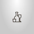 Simple vector line art sign of a bottle, goblet and glass for alcoholic beverages