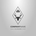 Simple vector logo of deer head with a crown in a rhombus frame Royalty Free Stock Photo