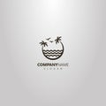 Simple vector logo of two palm trees leaning over the sea waves