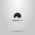 Simple vector negative space round cityscape logo of high-rise houses