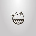 Simple vector sign of two palm trees leaning over the sea waves
