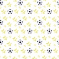 Simple volumetric soccer ball with a glare and yellow stars repeating light seamless sport pattern on a white background Royalty Free Stock Photo