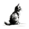 Black and White Sitting Cat Graphic Isolated