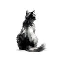 Black and White Sitting Cat Graphic Isolated