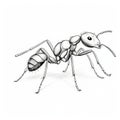 Black And White Sketch Of An Ant: Flat Shading, Hyper-realistic Art Royalty Free Stock Photo