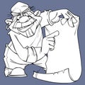 Sketch of cartoon pirate pointing at blank card Royalty Free Stock Photo