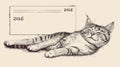Black and white sketch of a contented resting tabby cat Royalty Free Stock Photo