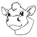 Black and white sketch of a cow`s face. Vector portrait. Royalty Free Stock Photo