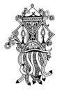 Black and white sketch drawing of ornamental traditional hanging