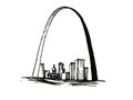 black and white sketch of The Gateway Arch