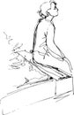 Black and white sketch of a girl sitting on a park bench Royalty Free Stock Photo