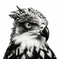 Black And White Sketch Of Hawk Bird: Epic Portraiture With Digital Airbrushing Royalty Free Stock Photo