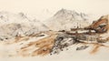 Tran Nguyen-inspired Alpine Pasture And Mountain Hut Sketch