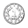 Black and white sketch of old coin. Vector Royalty Free Stock Photo