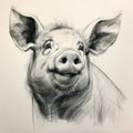 Joyful Pig Portrait: Detailed Pencil Drawing In Fujifilm Pro 400h Style