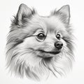 Minimalist Hand-drawn Pomeranian Portrait On White Background