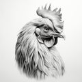 Realistic Black And White Rooster Portrait Tattoo Drawing Royalty Free Stock Photo