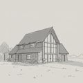 A black and white sketch of a rustic house featuring a large A-frame design with Royalty Free Stock Photo