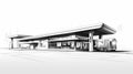 Modern Ink And Pencil Illustration Of Petrol Station Exterior