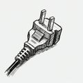 A black and white sketch of a three-pronged electrical plug. The plug features bold, Royalty Free Stock Photo