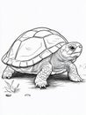 Black and white sketch of a turtle on the ground. Royalty Free Stock Photo