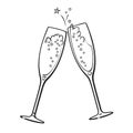 Black and white sketch of two glasses of champagne Royalty Free Stock Photo