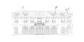 Black and white sketch, wedding venue, architecture. Vector illustration with style mansion, country estate. Historic