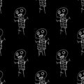 Sketchy Style Funny Skeletons Motif Drawing