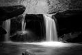 Black and White Slow Shutter Speed Nature Photography of a Waterfall. Royalty Free Stock Photo