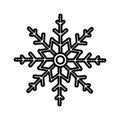 Black and white small simple linear icon of a beautiful festive New Year`s Christmas small cold carved unique