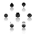 Black and white smiles icons set