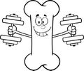 Black And White Smiling Bone Cartoon Mascot Character Training With Dumbbells
