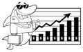Black And White Smiling Business Shark Cartoon Mascot Character Holding A Thumb Up To A Presentation Board With A Growth Chart. Royalty Free Stock Photo