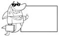 Black And White Smiling Business Shark Cartoon Mascot Character In Suit, Carrying A Briefcase And Holding A Thumb Up To Blank Boar Royalty Free Stock Photo