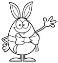 Black And White Smiling Egg Cartoon Mascot Character With A Rabbit Ears And Ribbon Waving For Greeting Royalty Free Stock Photo