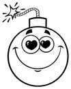 Black And White Smiling Love Bomb Face Cartoon Mascot Character With Hearts Eyes.