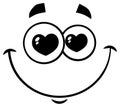 Black And White Smiling Love Cartoon Funny Face With Hearts Eyes Expression.