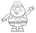 Black And White Smiling Mechanic Cartoon Character Waving For Greeting Royalty Free Stock Photo