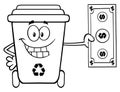 Black And White Smiling Recycle Bin Cartoon Mascot Character Holding A Dollar Bill Royalty Free Stock Photo